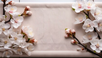 ファブリックキャンバスに桜の花が美しくデザインされ、シンプルなフレームが春らしい爽やかさを感じさせるエレガントなデザイン
