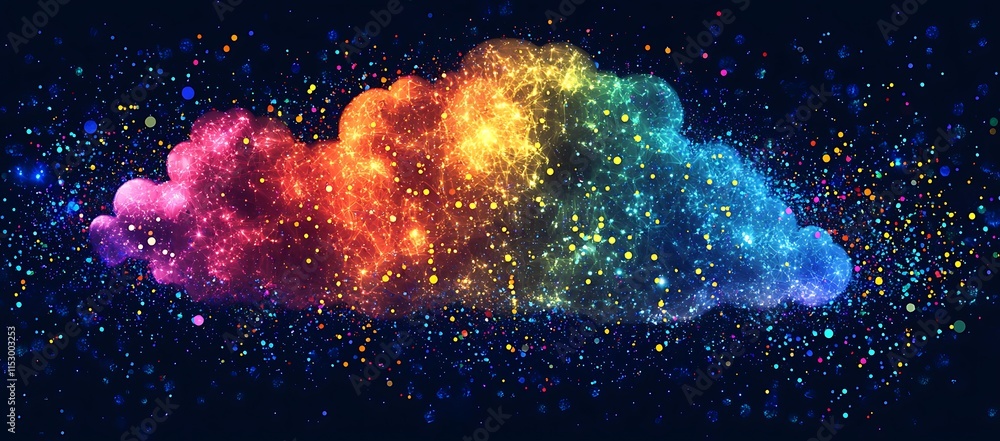 Poster rainbow cloud of sparkling connected nodes in a dark universe