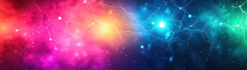 Abstract neural pathways glowing with energy, interwoven with data streams, vibrant watercolor hues blending seamlessly