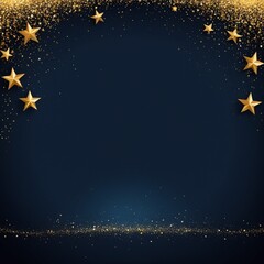 Fototapeta premium New Year background with gold stars and shimmering glitter on a dark blue sky-like backdrop