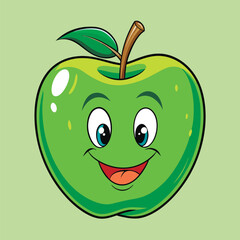 Obraz premium vector illustration of green apple with leaf in cartoon style
