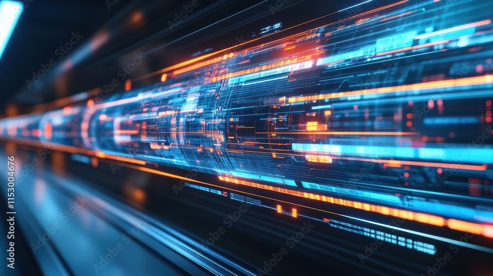 Poster An urban transportation hub with hyperloop trains and automated traffic systems, side view, showcasing mobility innovation, digital tone, analogous color scheme