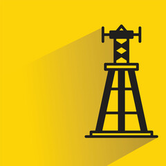 communication antenna tower on yellow background, flat and shadow theme