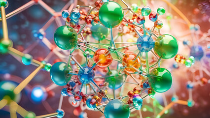 Obraz premium Illustration of a molecular model in three dimensions. A scientific environment showcasing molecules and atoms