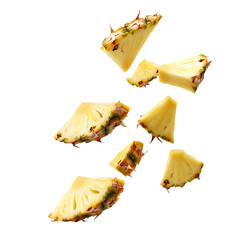 Falling pineapple slice isolated on white background, full depth of field 