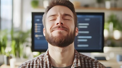 Frustrated developer at computer, facing challenges in coding and debugging, embodies the perseverance and resilience required in the tech industry