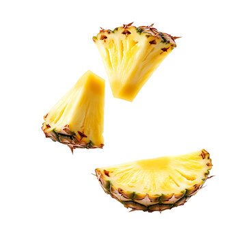 Falling pineapple slice isolated on white background, full depth of field 