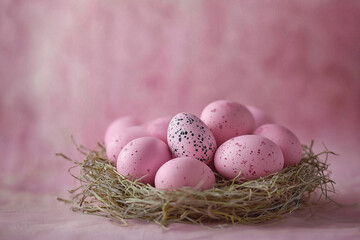 Fototapeta premium Pastel Pink Easter Eggs in Nest