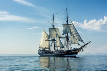 A majestic sailing ship gliding on calm waters.