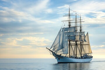 A majestic sailing ship gliding on calm waters.