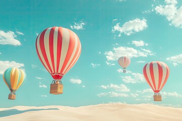 Obraz premium Online travel booking concept with hot air balloons 3d rendering. Good for banner, postcard and poster 