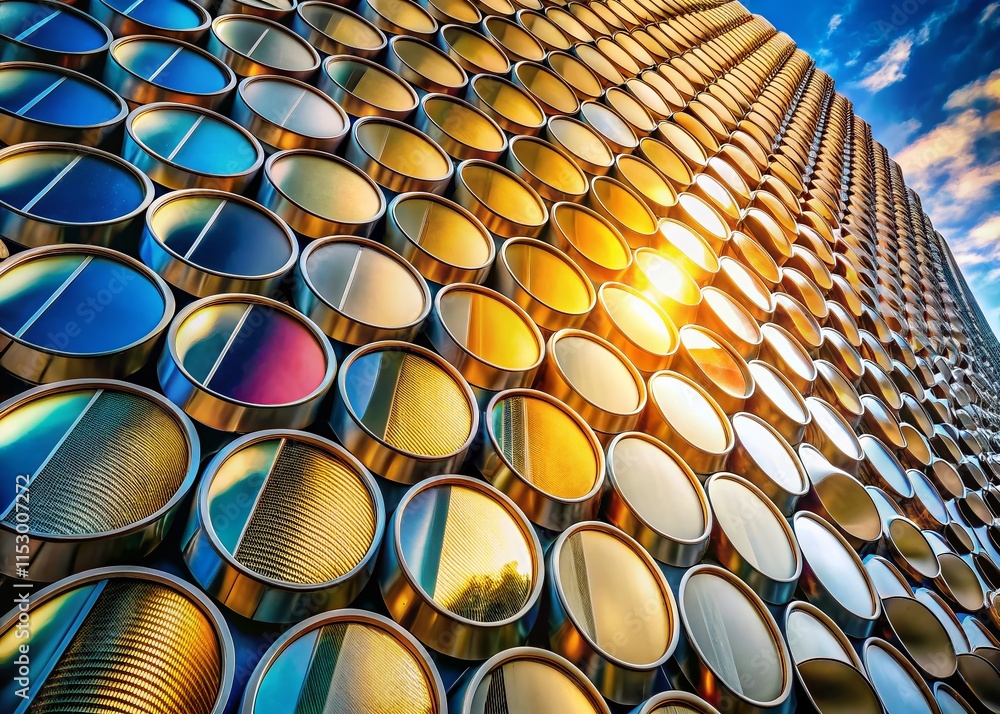 Poster architectural photography: modern building with stacked cd-like structures