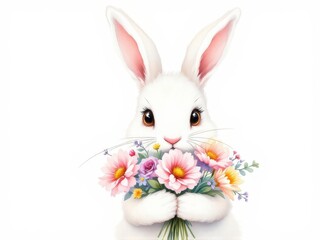 Obraz premium Rabbit with flowers. Good for spring, Easter or nature designs.
