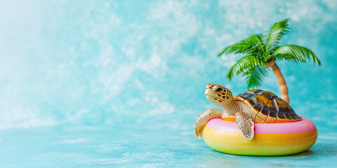Playful Turtle on Inflatable Float