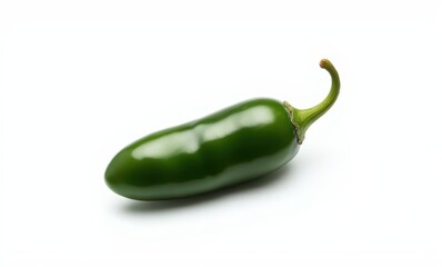 Fresh green jalapeño pepper on white background