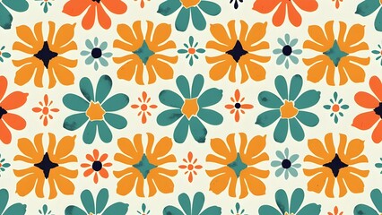 Mid-Century Modern Wallpaper Pattern with Geometric Floral Design