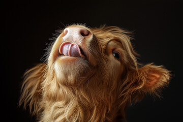 Naklejka premium Playful Cow Portrait on Black Background