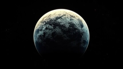 atmospheric star wars style planet half in shadow on a solid black background