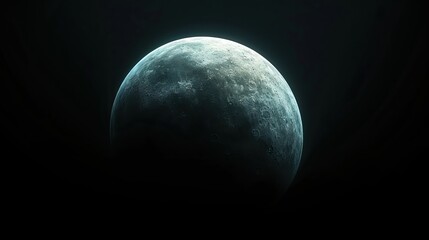 atmospheric star wars style planet half in shadow on a solid black background