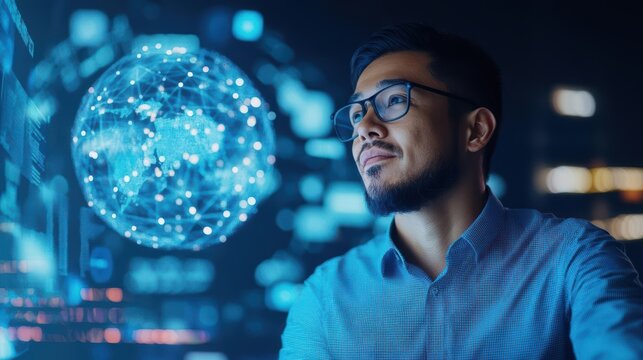 Digital nomad leader managing a global team via video conferencing, concept of virtual collaboration, forwardthinking organizational culture