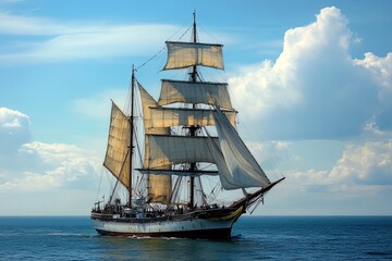 A majestic sailing ship navigating the ocean waters.