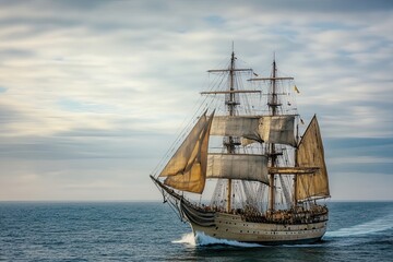 A majestic sailing ship navigating the open sea.