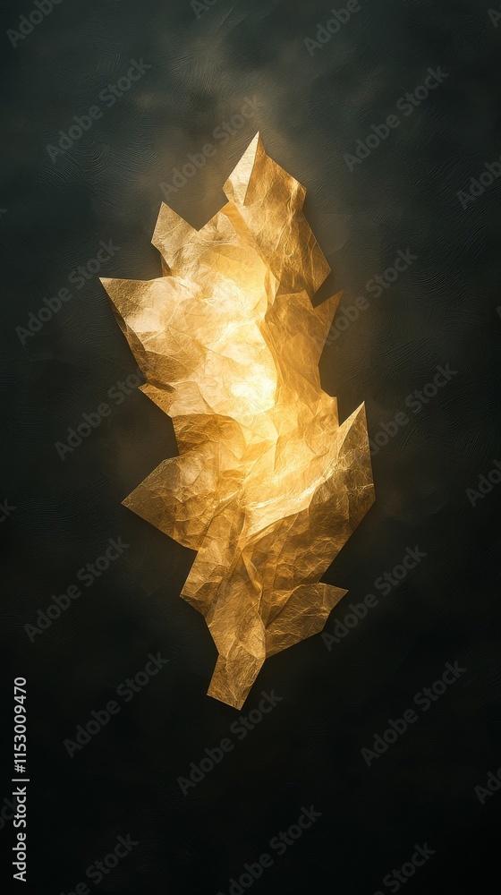 Poster golden light breaking through dark geometric forms abstract art studio setting dramatic visuals mode