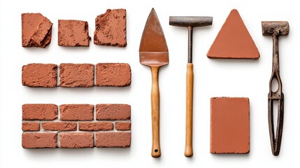 Brick wall and construction tools in a vintage rustic aesthetic