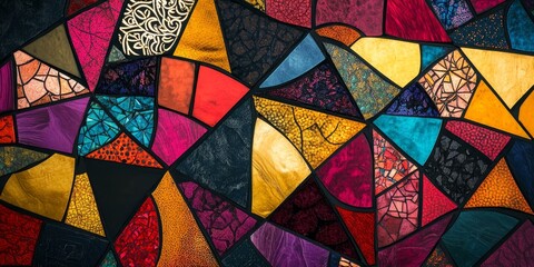 Vibrant abstract mosaic patchwork background featuring intricate designs and colors, perfect for diverse creative projects requiring an eye catching abstract mosaic patchwork background.