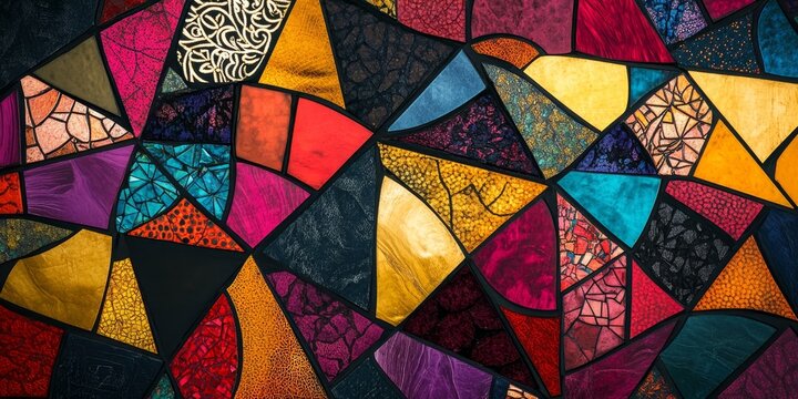 Vibrant abstract mosaic patchwork background featuring intricate designs and colors, perfect for diverse creative projects requiring an eye catching abstract mosaic patchwork background.