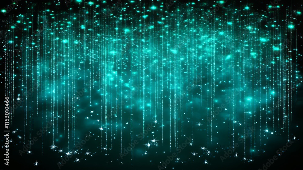Poster sparkling cyan lights raining down abstract background