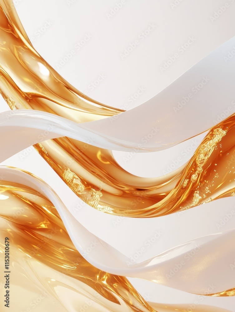 Poster flowing streams of golden liquid intertwining with white waves abstract art modern design light back