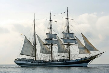 Fototapeta premium A majestic sailing ship with multiple masts at sea.