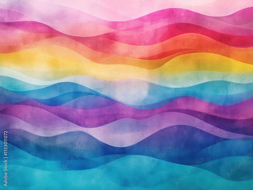 Poster Layers of data visualized as vibrant watercolor waves, forming the backbone of a neural network
