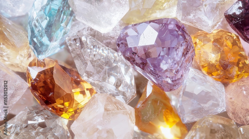 Poster abstract glow of multiple gemstones in a radiant display studio setting high-quality visual art dyna