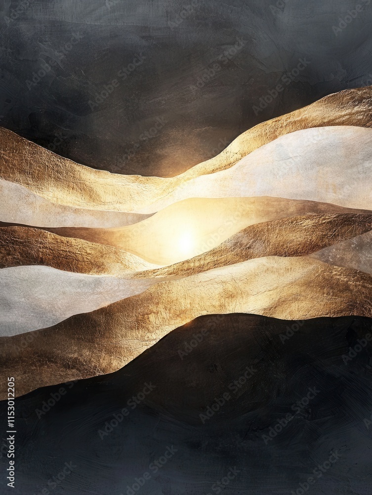 Aufkleber golden path breaking through dark layers abstract art digital creative environment dynamic viewpoint