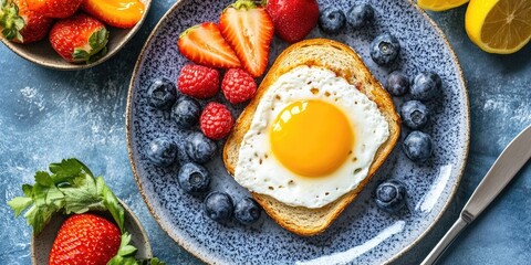 Delicious breakfast featuring a sandwich and fresh fruit arranged beautifully on a plate at home, perfect for starting your day with a satisfying and nutritious meal. Enjoy a sandwich breakfast 