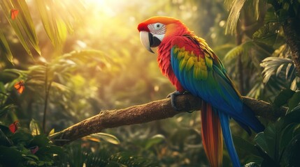 Scarlet Macaw in Tropical Paradise: A Vibrant Jewel of the Rainforest