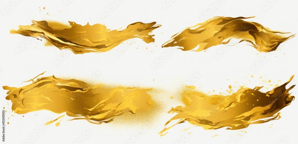 Poster golden paint swashes and artistic splashes for creative designs and backgrounds in various styles an