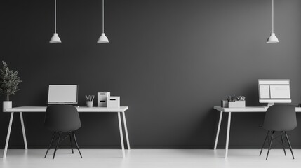 Overhead blackandwhite architectural layout of a coworking space, emphasizing flexible design and innovative work environments