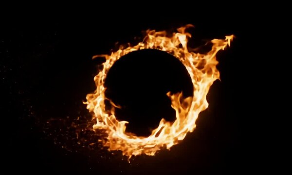 Fire orange flame ring of fire on black background