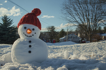 Obraz premium Joyful Winter Snowman in Sunshine