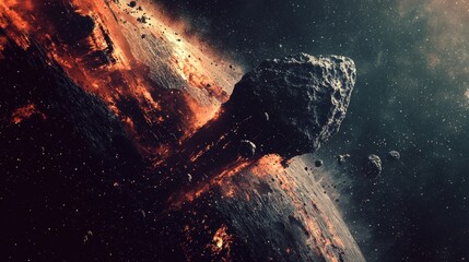 Naklejka premium Giant Asteroid Approaching Earth in Dramatic Cosmic Scene