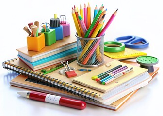 Back to School: Colorful School Supplies Tilt-Shift Photo - 3D Render