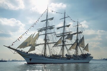 A majestic tall ship sailing on a calm sea.