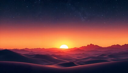 Fototapeta premium Warm desert sunset gradient background with orange, red, and pink tones fading into a starry night sky.