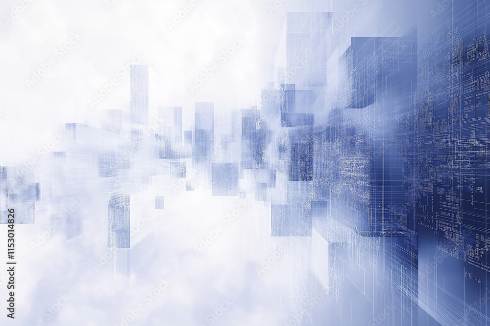 Aufkleber abstract cloud computing technology – blue wireframe graphics and nodes on white background, digital