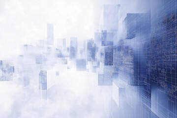 Obraz premium Abstract Cloud Computing Technology – Blue Wireframe Graphics and Nodes on White Background, Digital Data Storage Concept, 3D Rendering