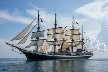 Fototapeta premium A majestic tall ship sailing on calm waters.