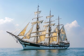 A majestic tall ship sailing on calm waters.